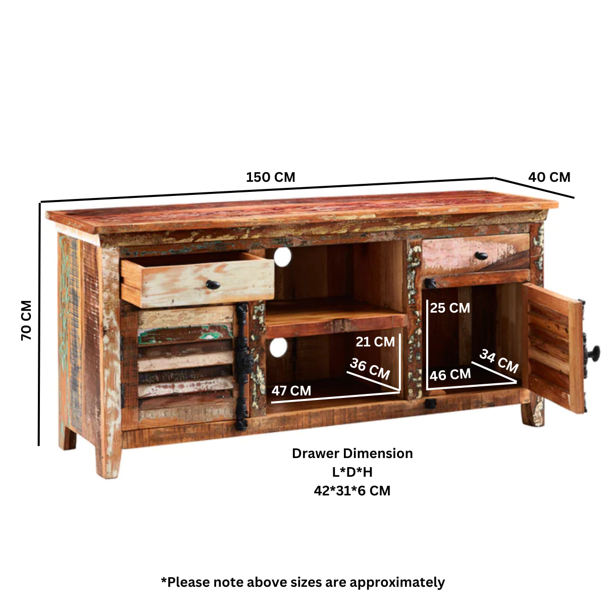 Solid Reclaimed Wood TV Stand With 2 Doors And 2 Drawers - Coastal
