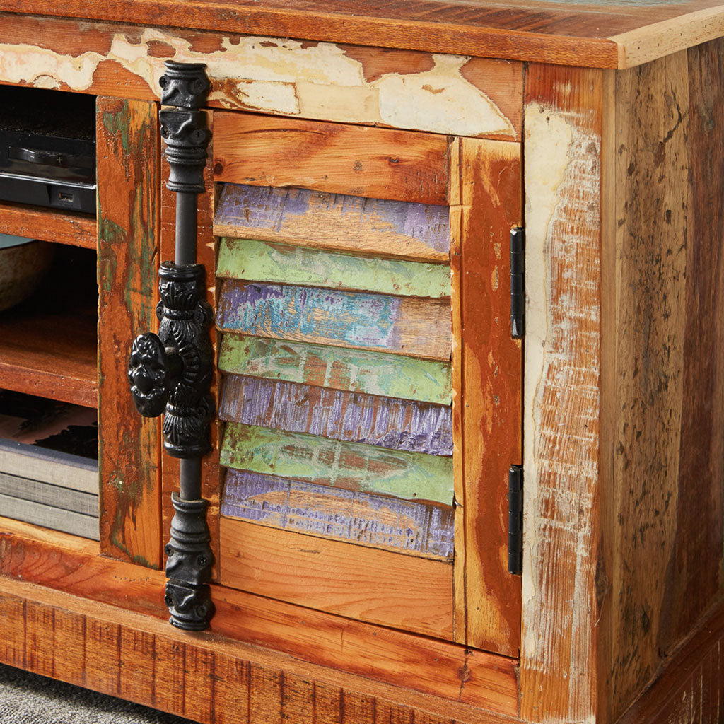 Solid Reclaimed Wood TV Stand With 2 Doors - Coastal