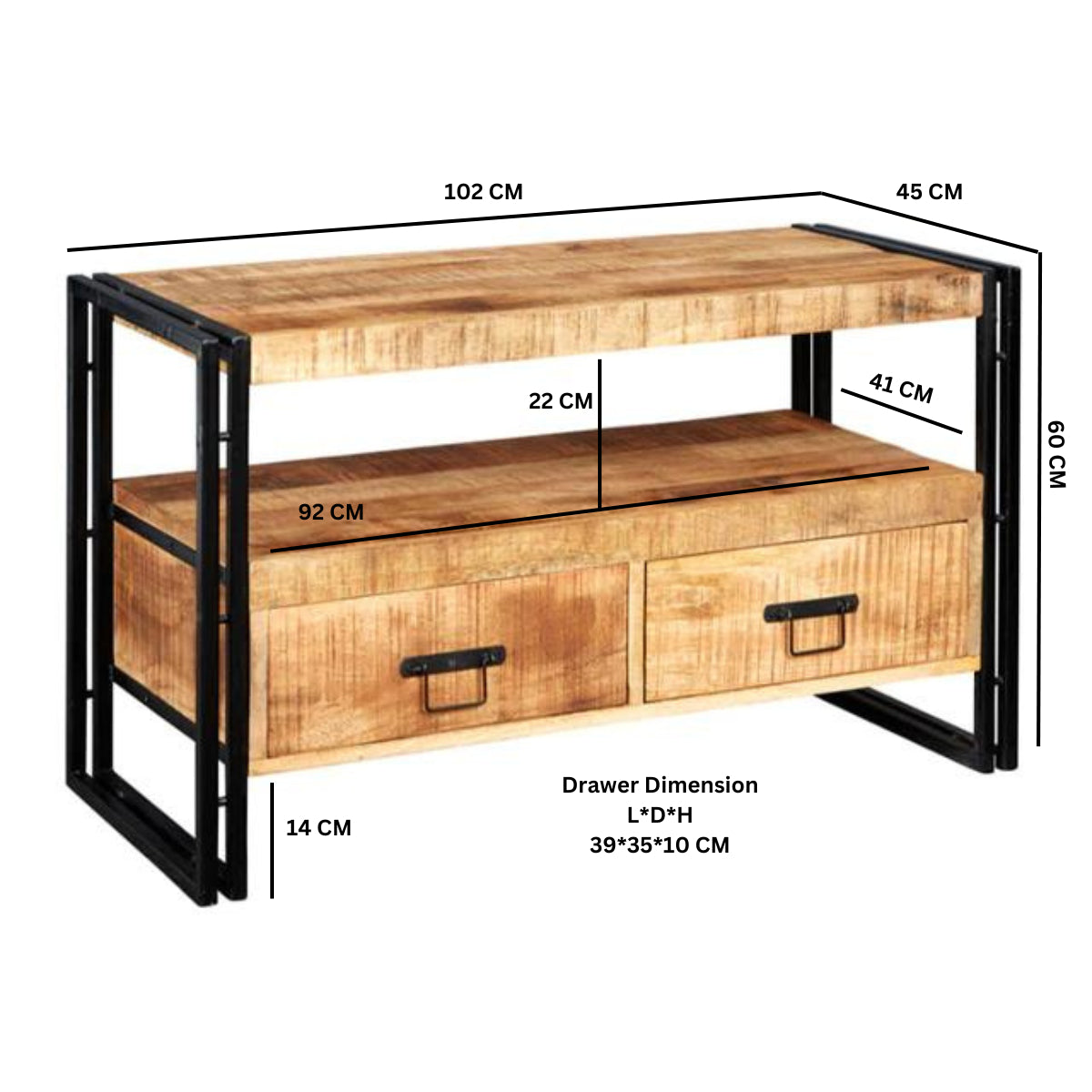 Solid Reclaimed Wood TV Stand With 2 Drawers - Cosmo Industrial