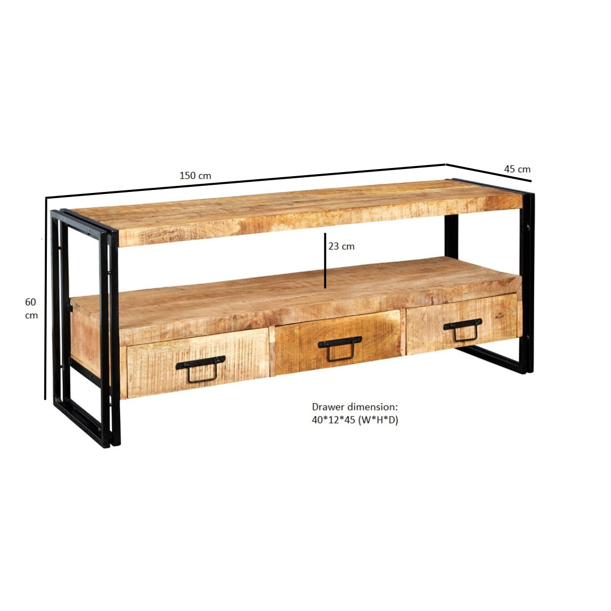 Solid Reclaimed Wood TV Stand With 3 Drawers - Cosmo Industrial