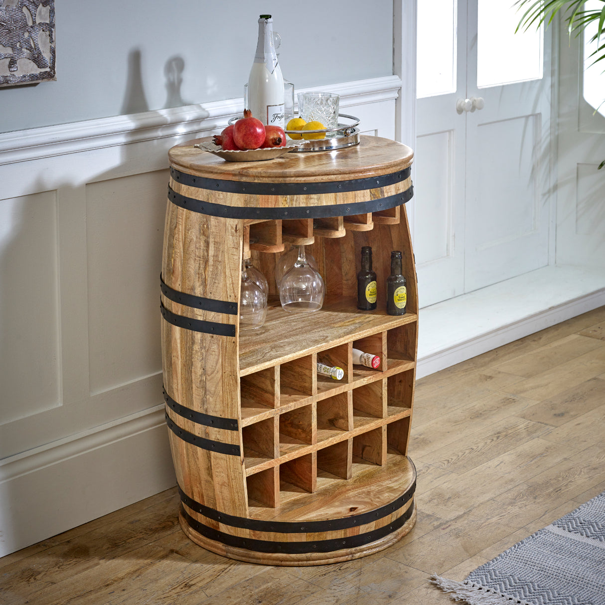 Solid Reclimed Wood Barrel Wine Storage Cabinet - Surrey