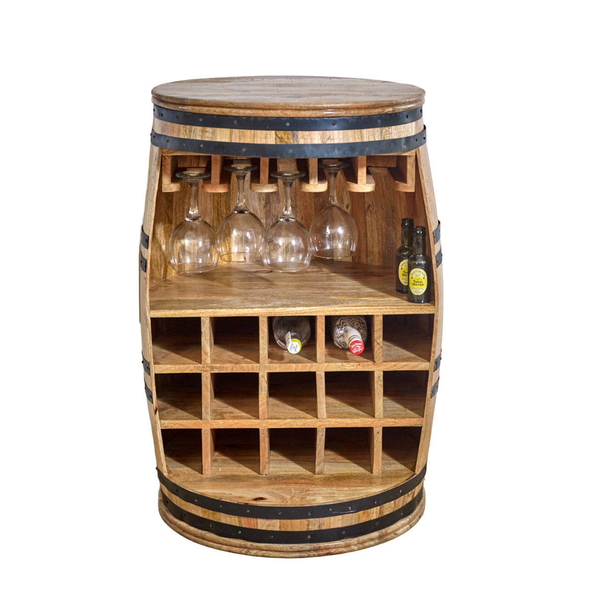 Solid Reclimed Wood Barrel Wine Storage Cabinet - Surrey