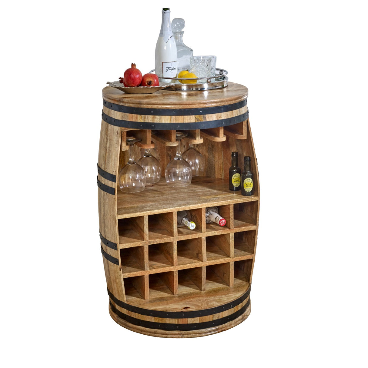 Solid Reclimed Wood Barrel Wine Storage Cabinet - Surrey