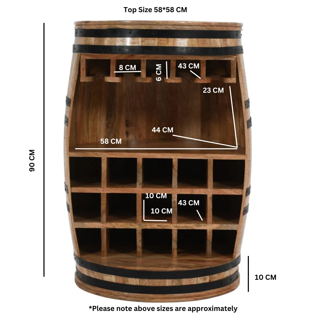 Solid Reclimed Wood Barrel Wine Storage Cabinet - Surrey