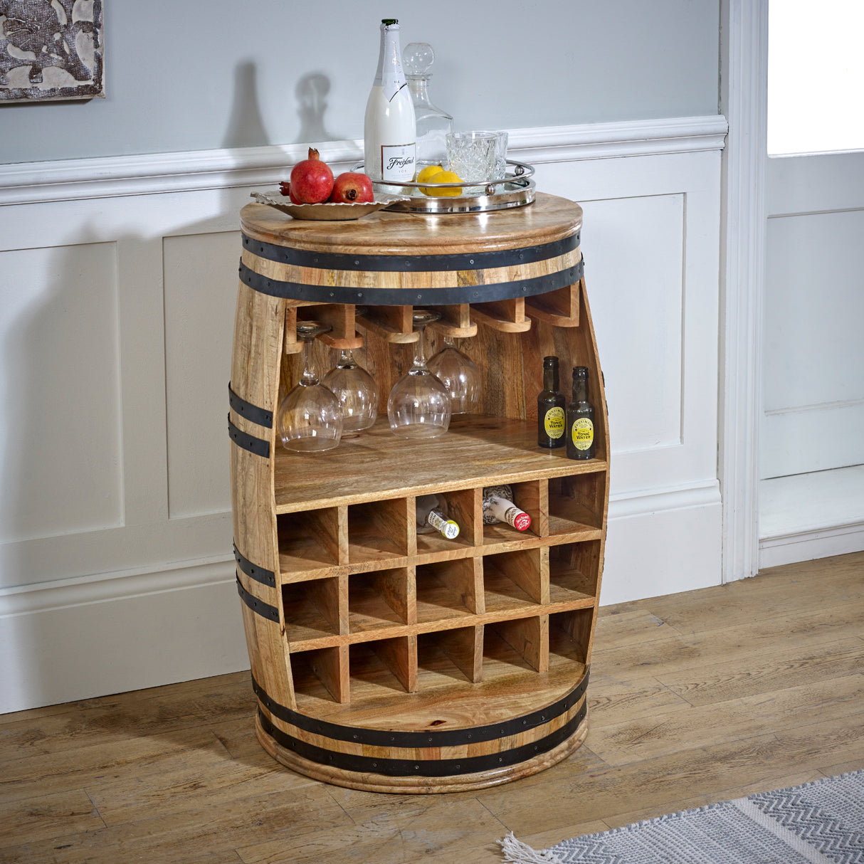 Solid Reclimed Wood Barrel Wine Storage Cabinet - Surrey
