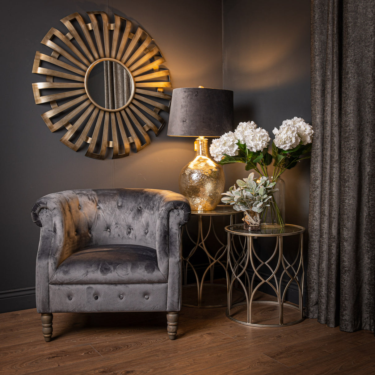 Sunburst Mirror In Antique Silver Metal Frame - Evi