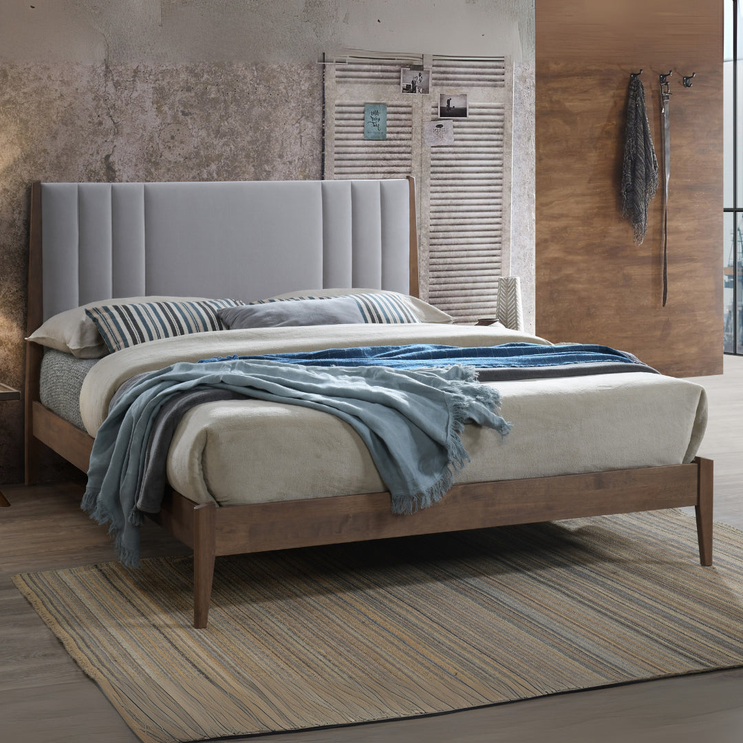 Velvet Double Bed With Wooden Frame - Cheslyn