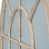 Wall Mirror Arched Window Design In Washed Wooden Frame - Glasgow