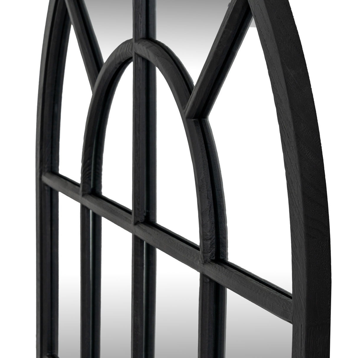 Wall Mirror Arched Window Design In Washed Wooden Frame - Glasgow