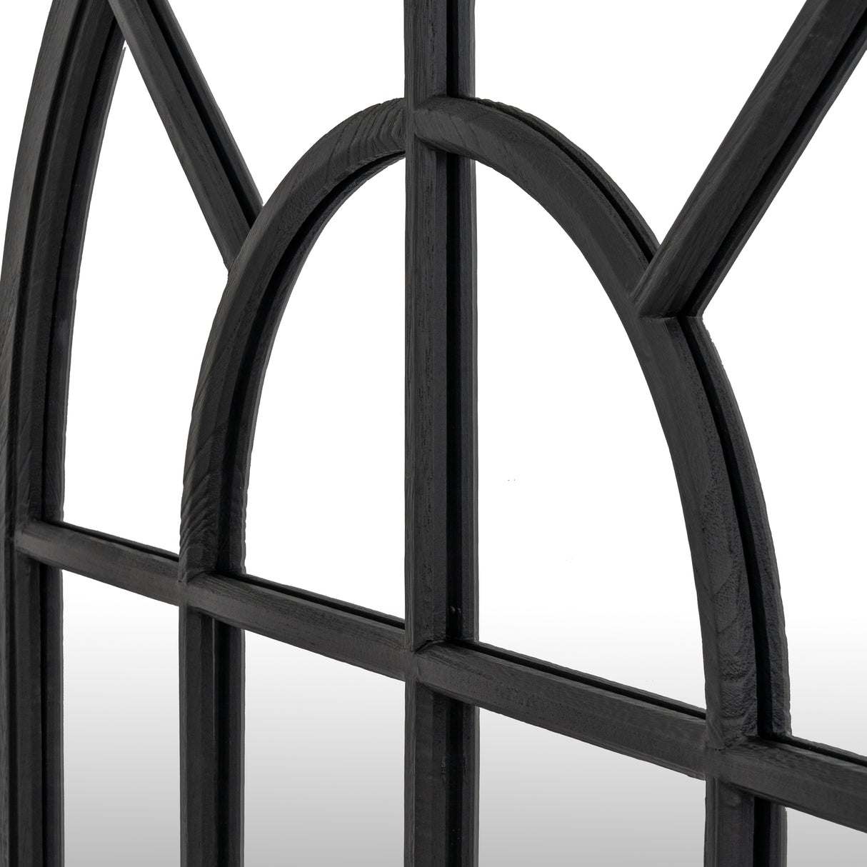 Wall Mirror Arched Window Design In Washed Wooden Frame - Glasgow