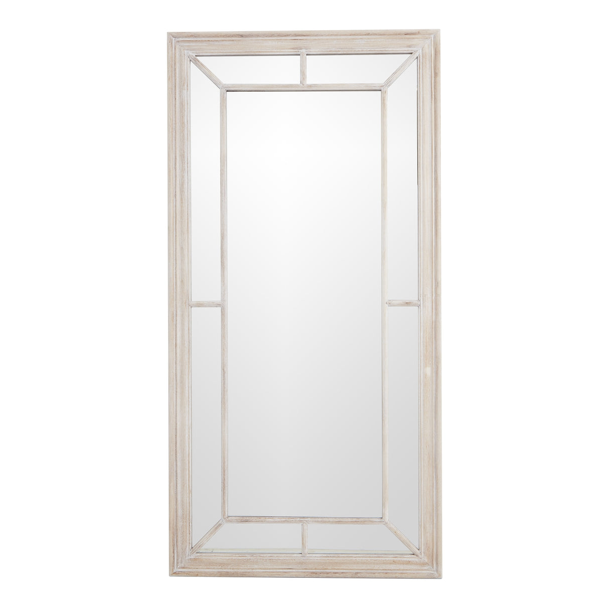 Wall Mirror Window Design Large In Washed Wooden Frame - Bradford