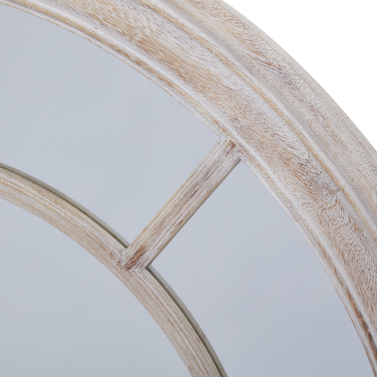 Wall Mirror Window Design Round In Washed Wooden Frame - Bradford