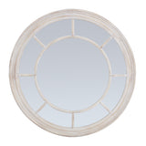 Wall Mirror Window Design Round In Washed Wooden Frame - Bradford