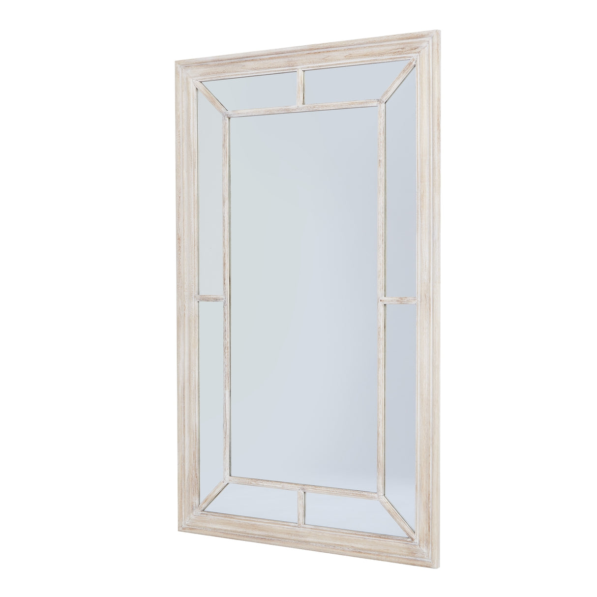 Wall Mirror Window Design Small In Washed Wooden Frame - Bradford