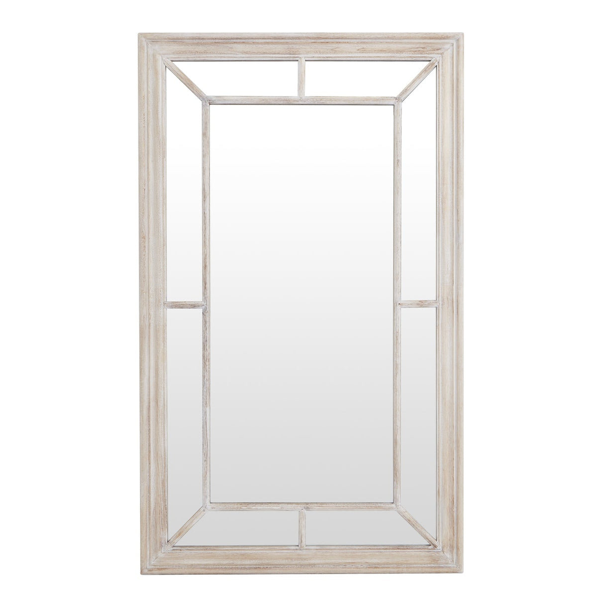 Wall Mirror Window Design Small In Washed Wooden Frame - Bradford