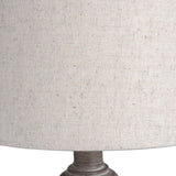 White Linen Shade Table Lamp With Neutral Washed Wooden Base - Teos