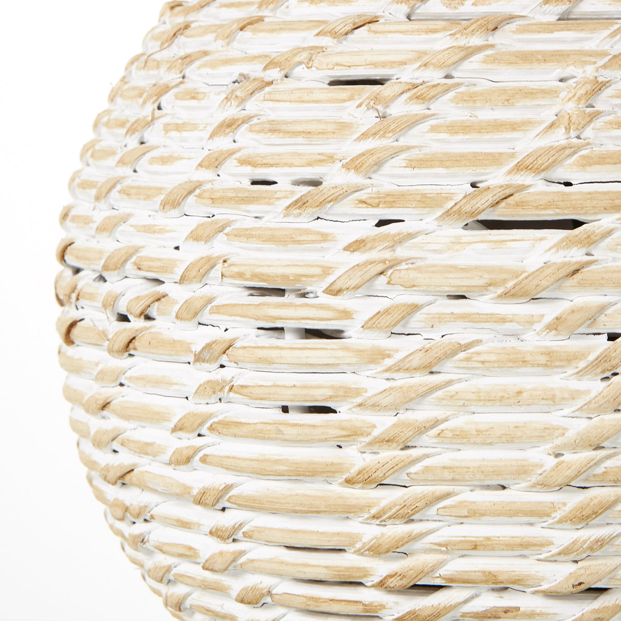 White Linen Shade Table Lamp Small With Bulbous Wooden Base - Wicker