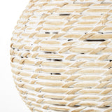 White Linen Shade Table Lamp Small With Bulbous Wooden Base - Wicker