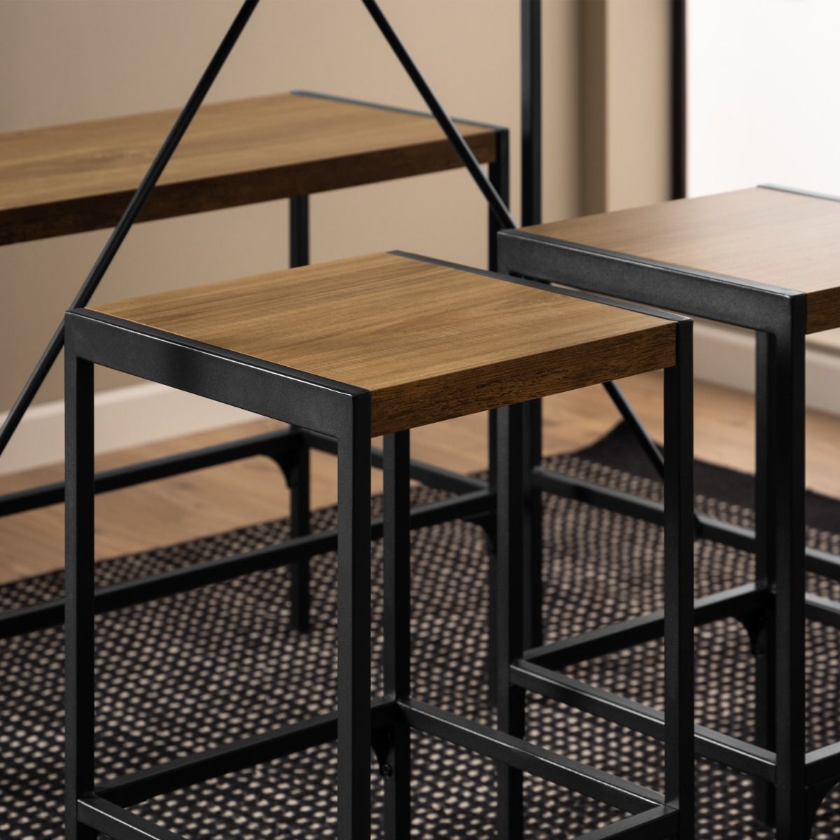 Wooden Bar Table And 2 Stools - Bahamas