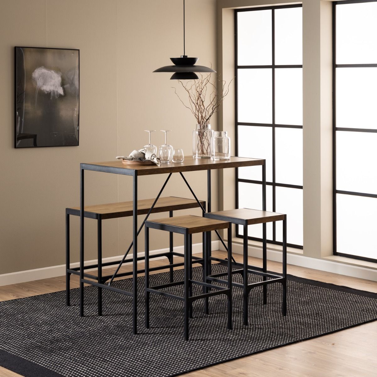 Wooden Bar Table And 2 Stools - Bahamas