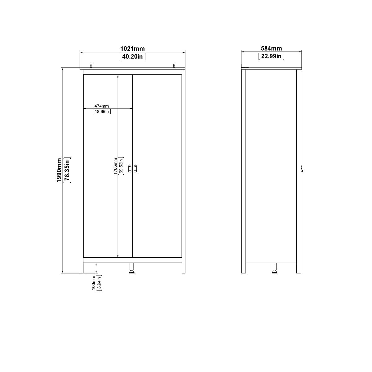 Wooden 3 Piece Bedroom Furniture Set With 2 Doors Wardrobe - Barcelona