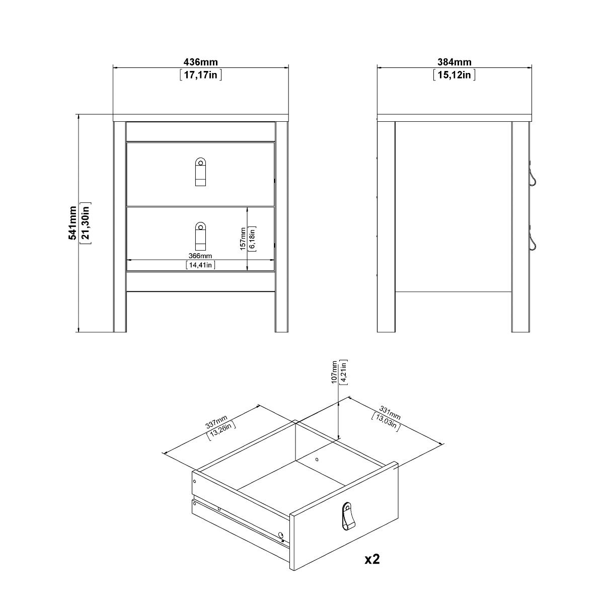 Wooden 3 Piece Bedroom Furniture Set With 2 Doors Wardrobe - Barcelona