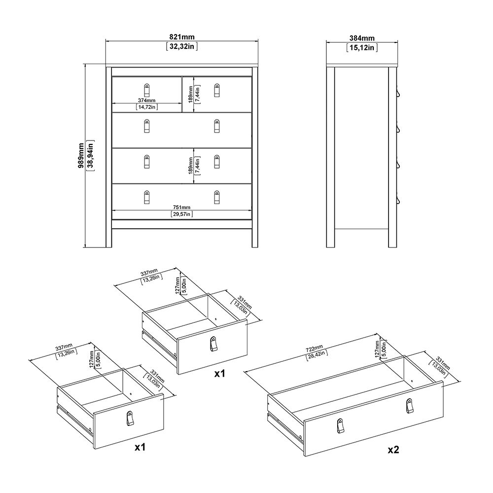Wooden 3 Piece Bedroom Furniture Set With 2 Doors Wardrobe - Barcelona