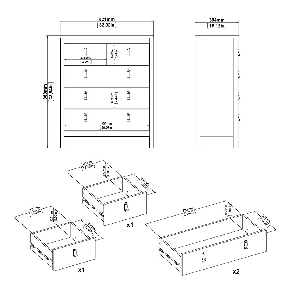 Wooden 3 Piece Bedroom Furniture Set With 2 Doors Wardrobe - Barcelona