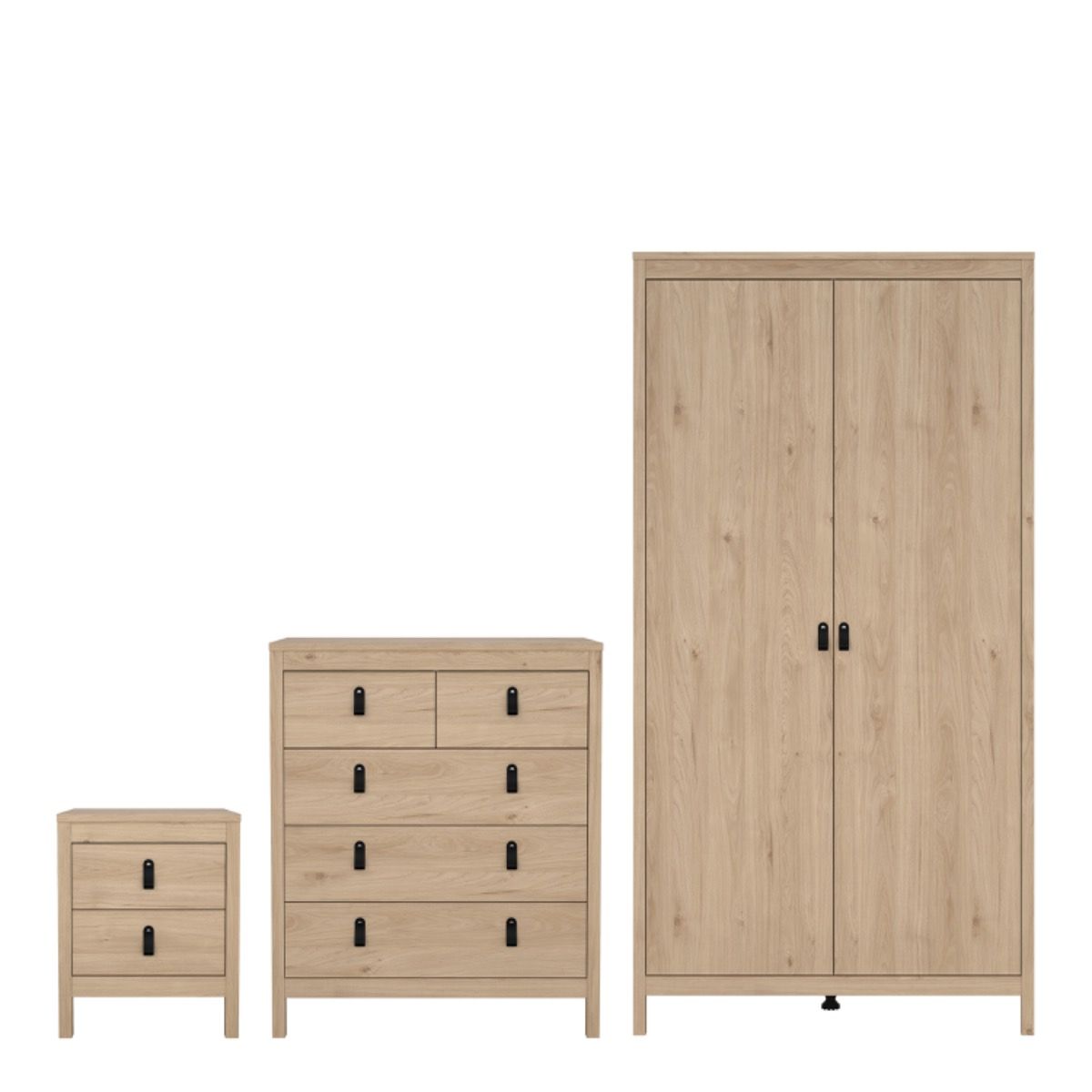 Wooden 3 Piece Bedroom Furniture Set With 2 Doors Wardrobe - Barcelona