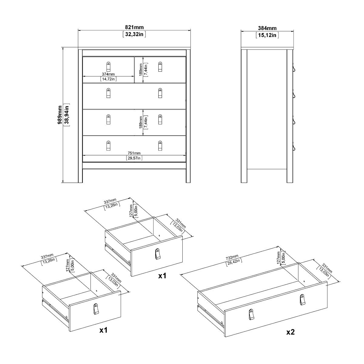 Wooden 3 Piece Bedroom Furniture Set With 3 Doors Wardrobe - Barcelona