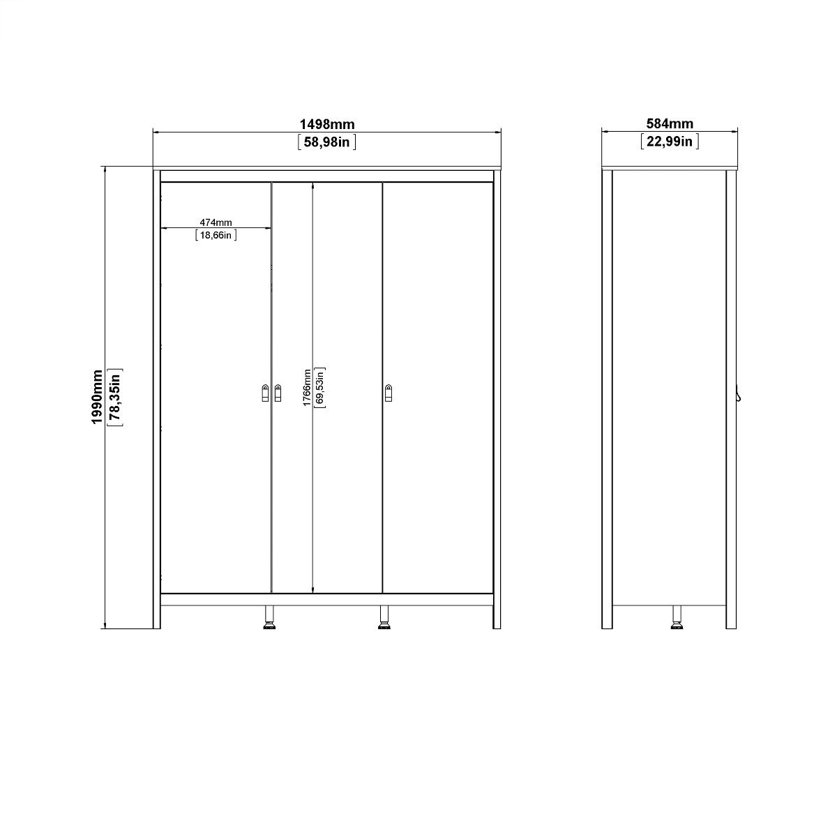 Wooden 3 Piece Bedroom Furniture Set With 3 Doors Wardrobe - Barcelona