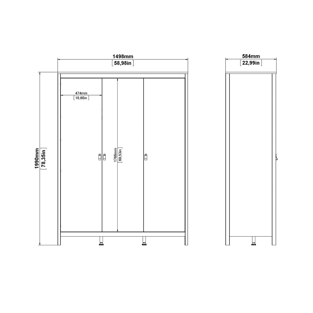Wooden 3 Piece Bedroom Furniture Set With 3 Doors Wardrobe - Barcelona
