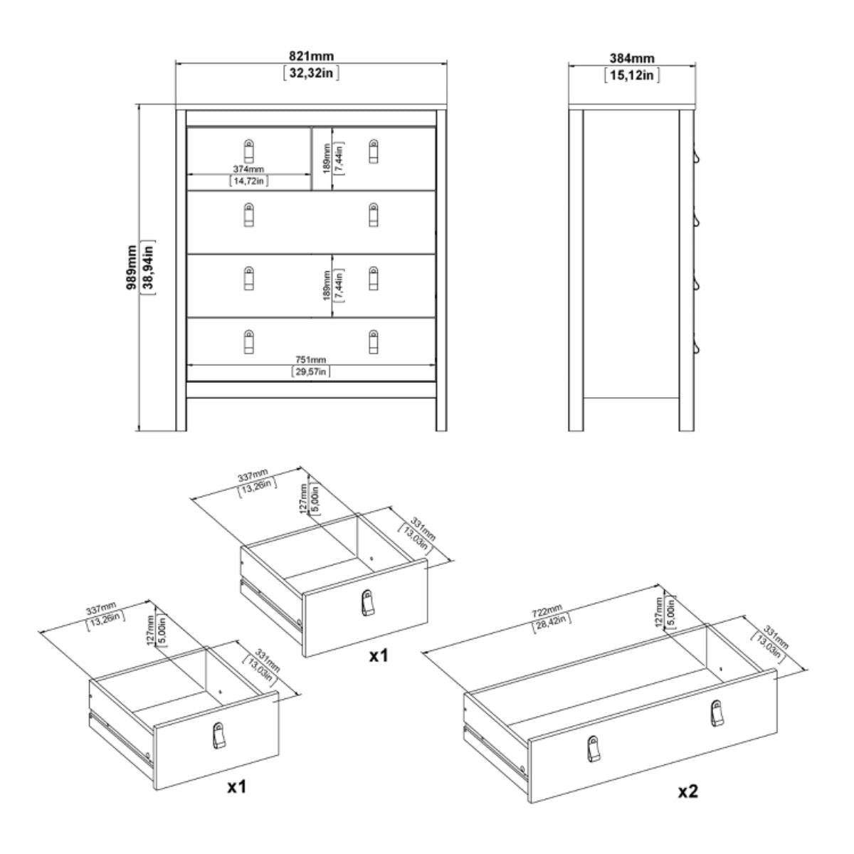 Wooden 3 Piece Bedroom Furniture Set With 3 Doors Wardrobe - Barcelona