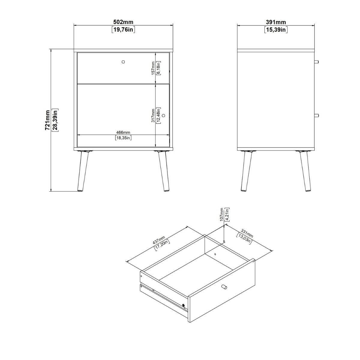 Wooden Bedside Cabinet With 1 Door And 1 Drawer - Cumbria