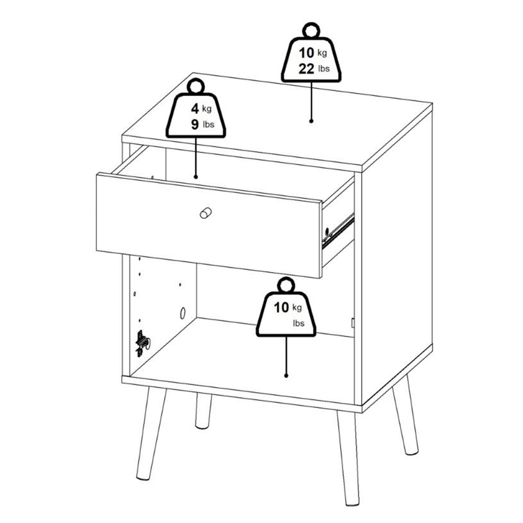 Wooden Bedside Cabinet With 1 Door And 1 Drawer - Cumbria