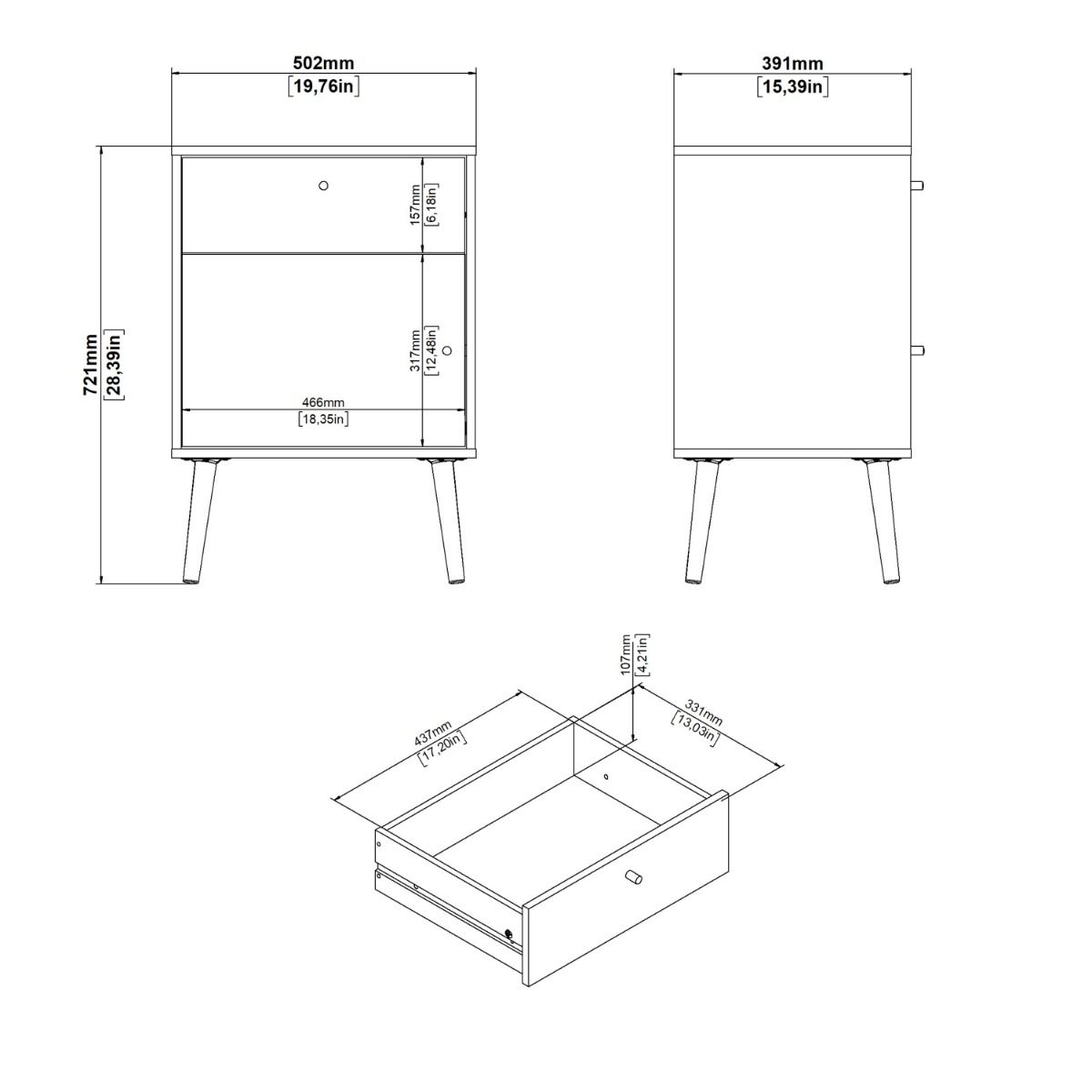 Wooden Bedside Cabinet With 1 Door And 1 Drawer - Cumbria