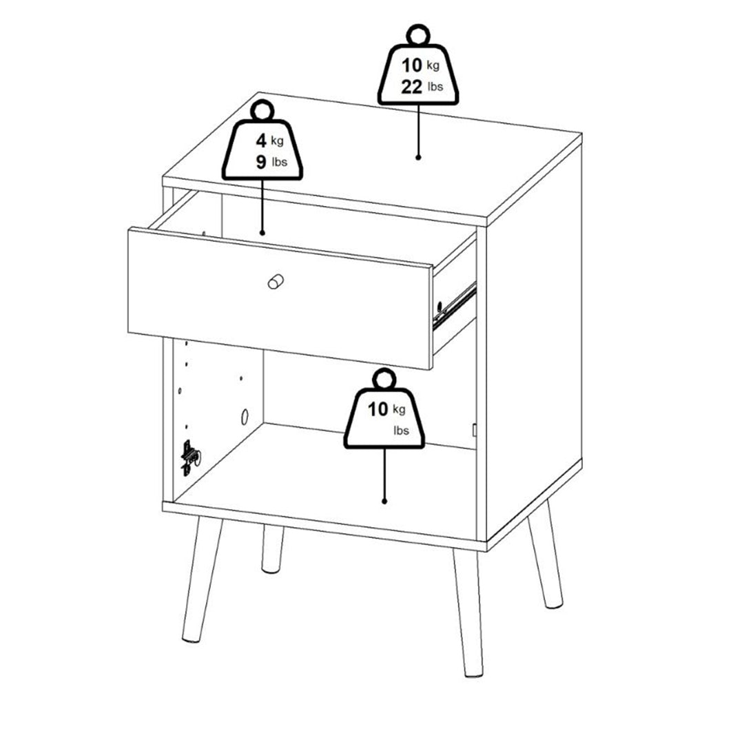 Wooden Bedside Cabinet With 1 Door And 1 Drawer - Cumbria