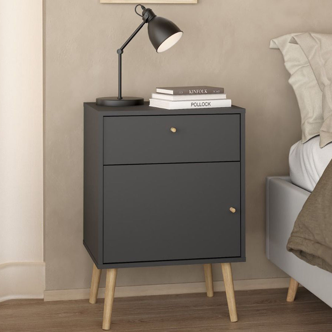 Wooden Bedside Cabinet With 1 Door And 1 Drawer - Cumbria