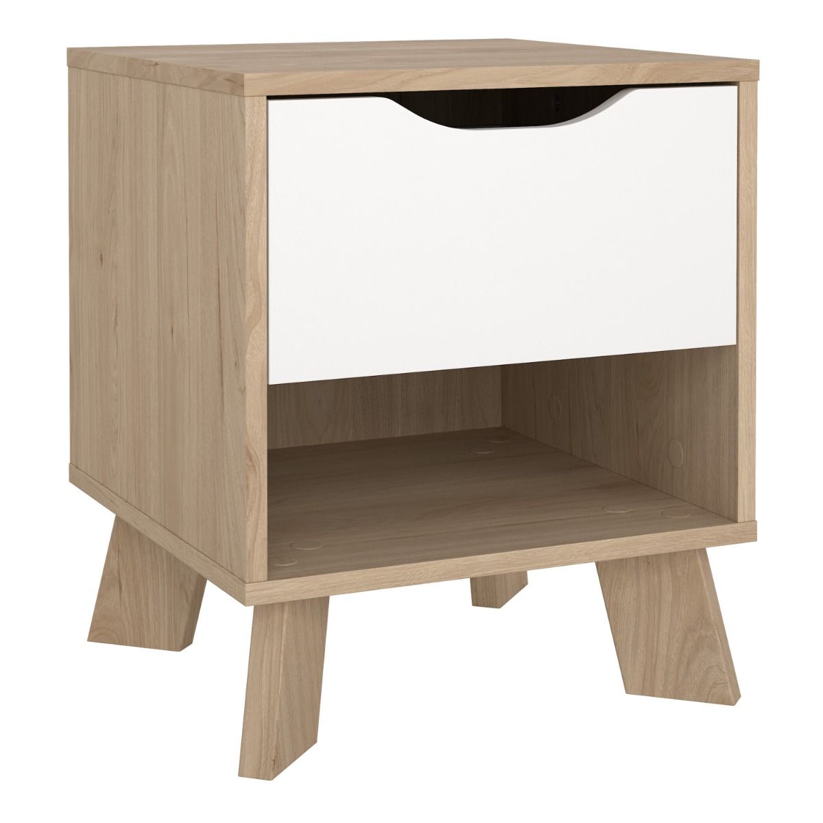 Wooden Bedside Cabinet With 1 White Front Drawer - Ikast