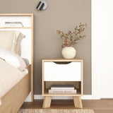 Wooden Bedside Cabinet With 1 White Front Drawer - Ikast