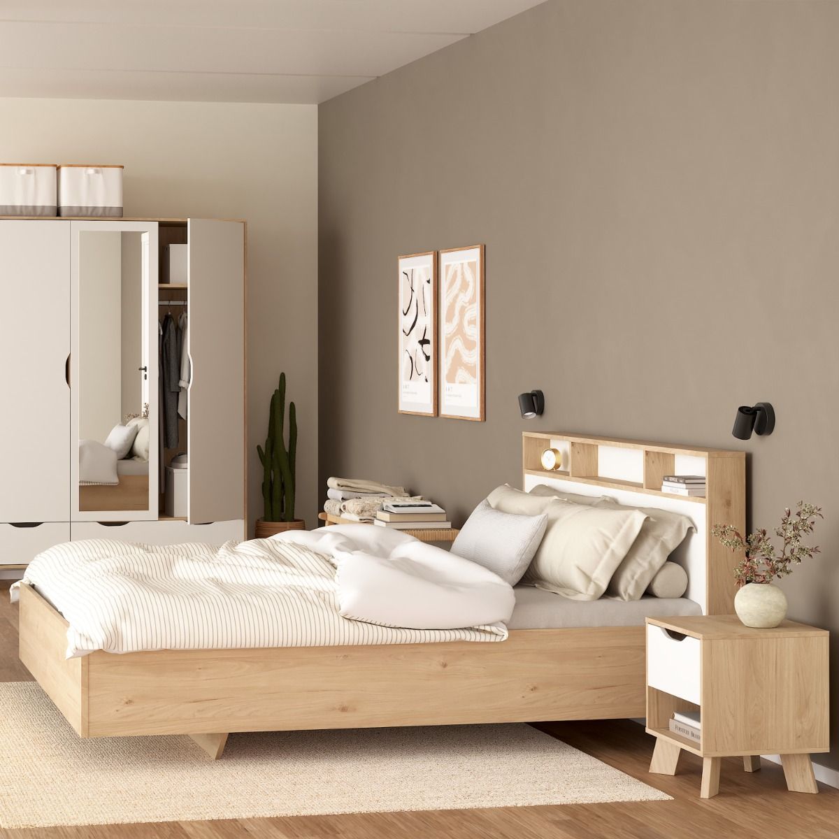 Wooden Bedside Cabinet With 1 White Front Drawer - Ikast