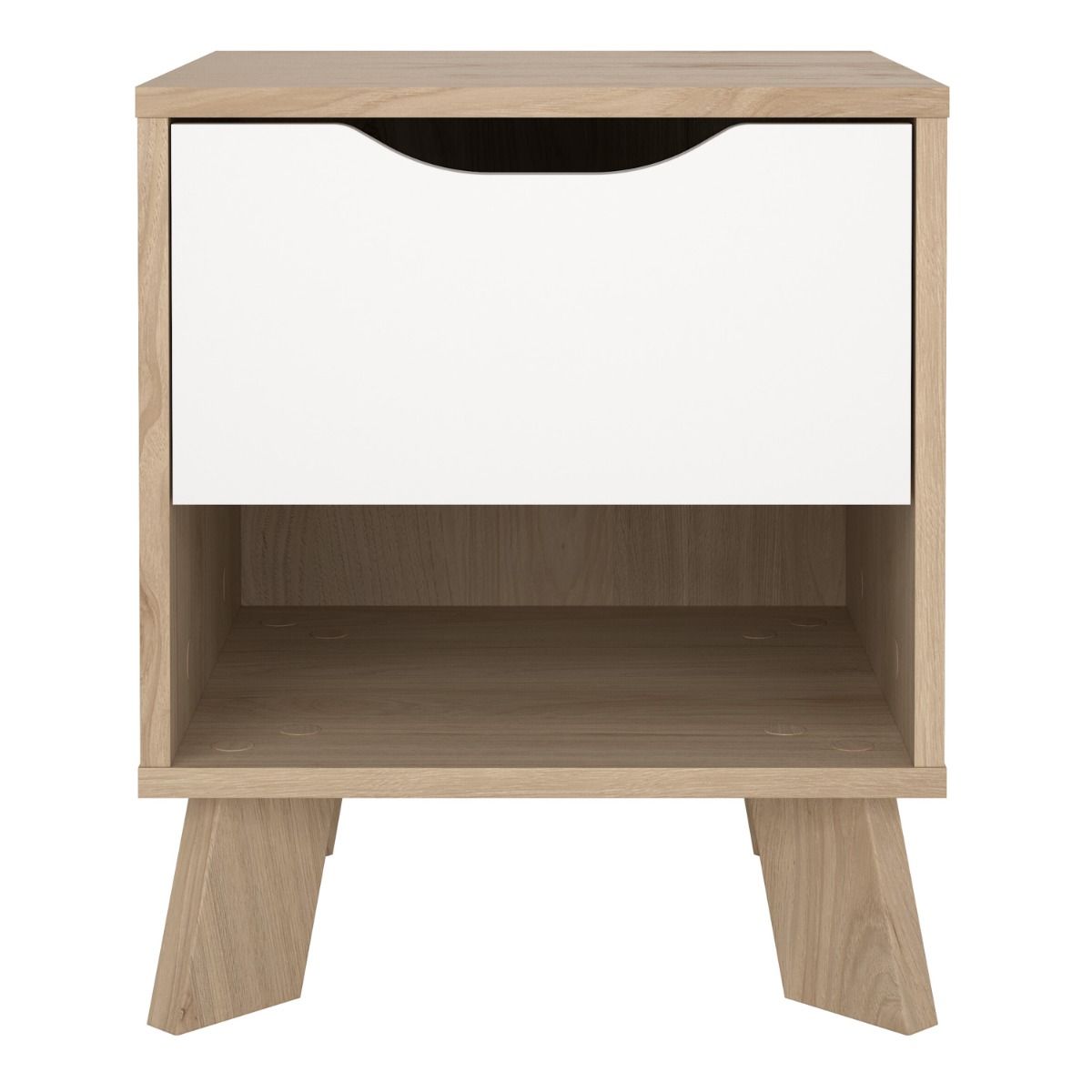 Wooden Bedside Cabinet With 1 White Front Drawer - Ikast