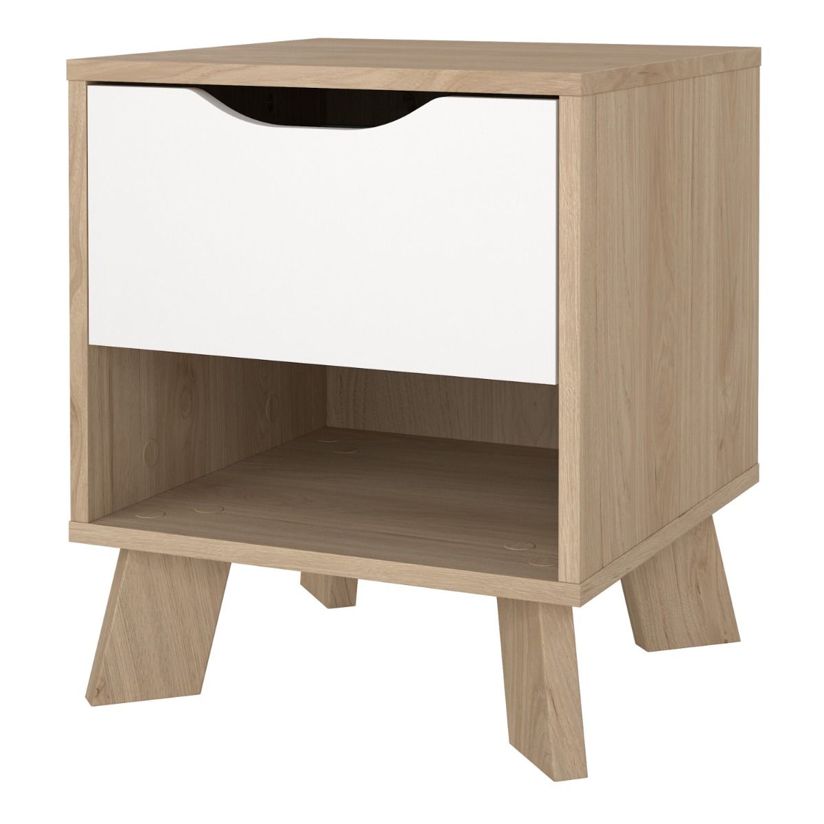 Wooden Bedside Cabinet With 1 White Front Drawer - Ikast