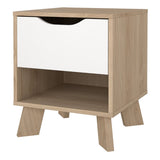 Wooden Bedside Cabinet With 1 White Front Drawer - Ikast