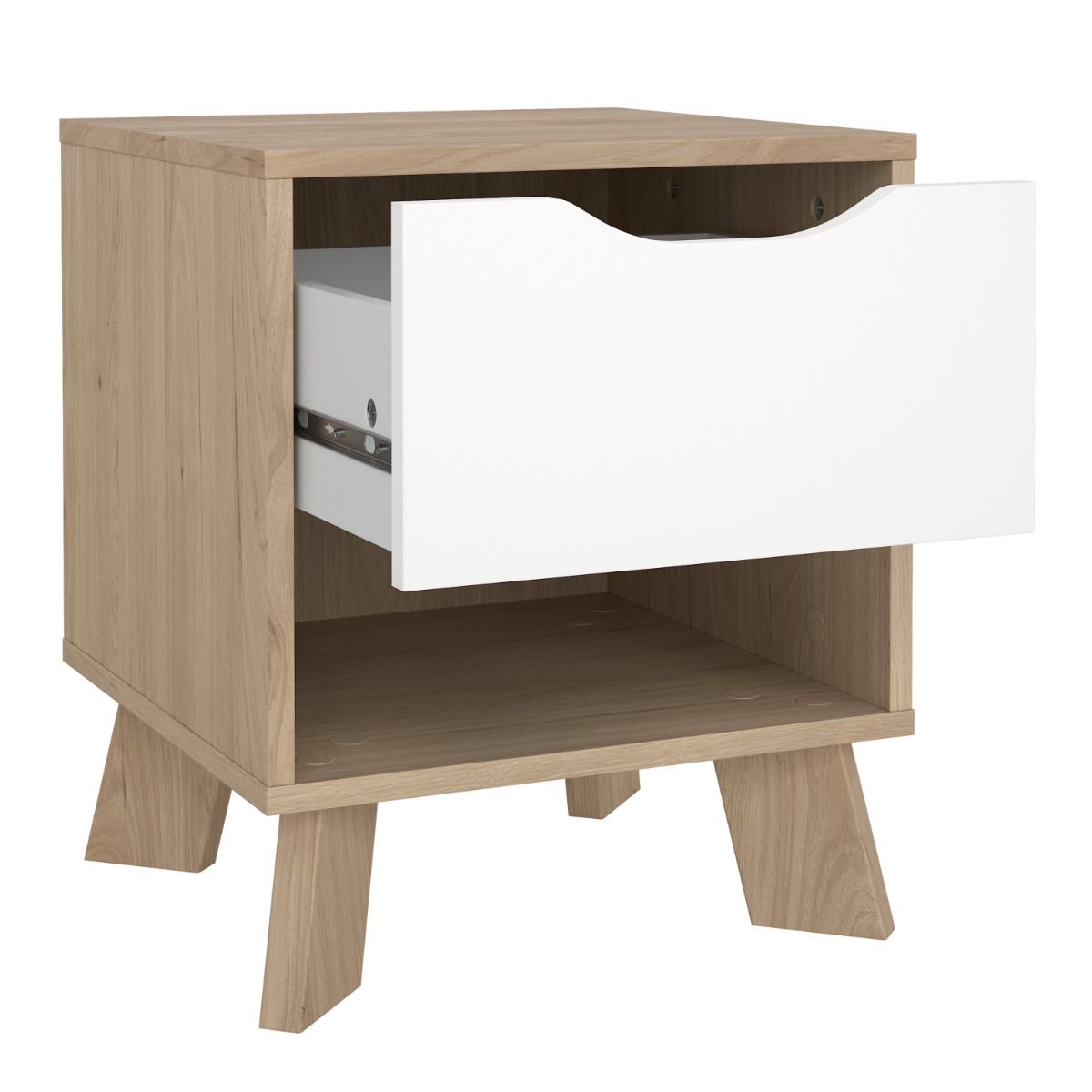 Wooden Bedside Cabinet With 1 White Front Drawer - Ikast