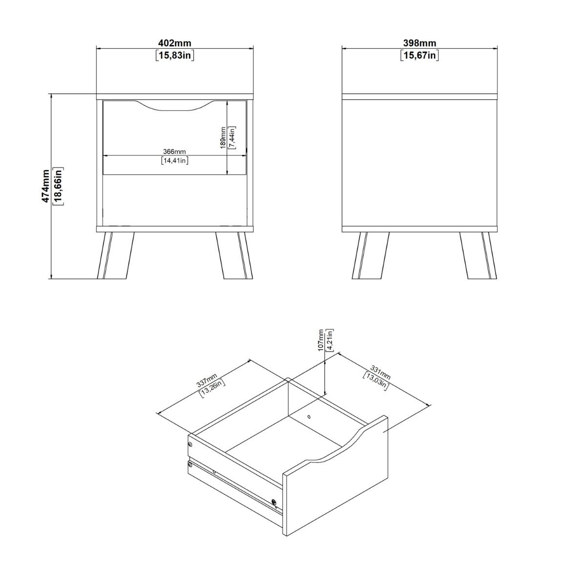Wooden Bedside Cabinet With 1 White Front Drawer - Ikast