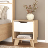 Wooden Bedside Cabinet With 1 White Front Drawer - Ikast