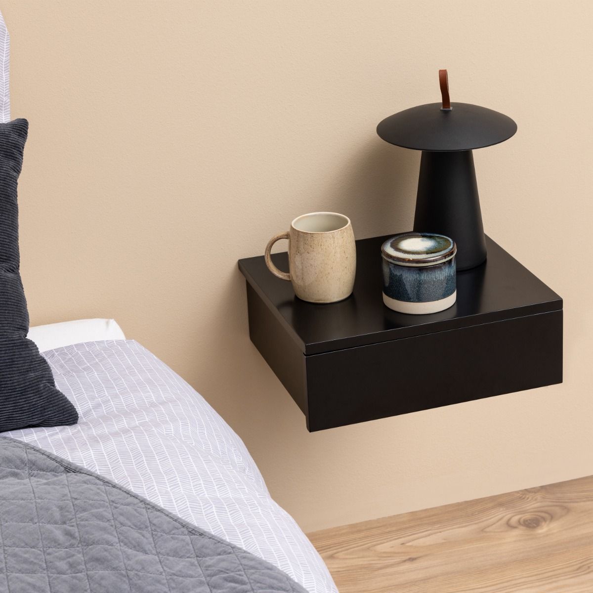 Wooden Bedside Cabinet Square Wall Hung With 1 Drawer - Avignon