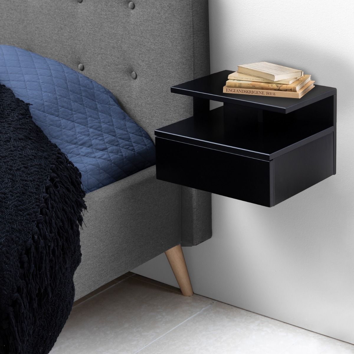 Wooden Bedside Cabinet Wall Hung With 1 Drawer - Ashlan