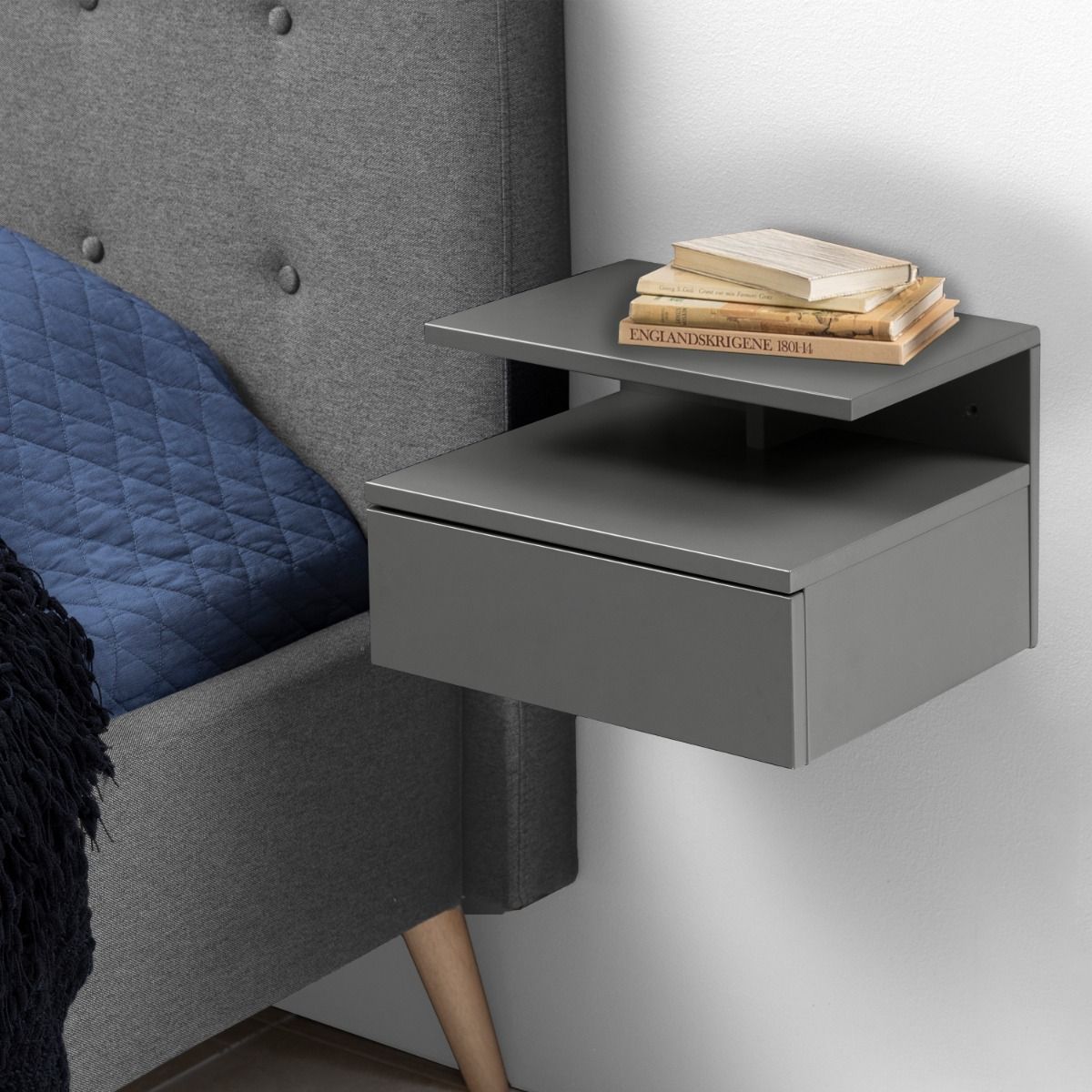 Wooden Bedside Cabinet Wall Hung With 1 Drawer - Ashlan